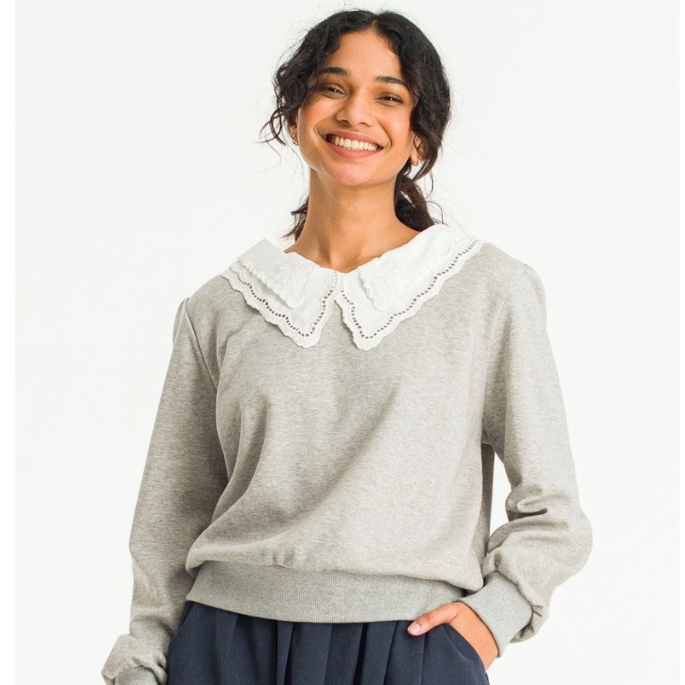 OLIVE Layered Collar Fleece Sweatshirt, Grey OS